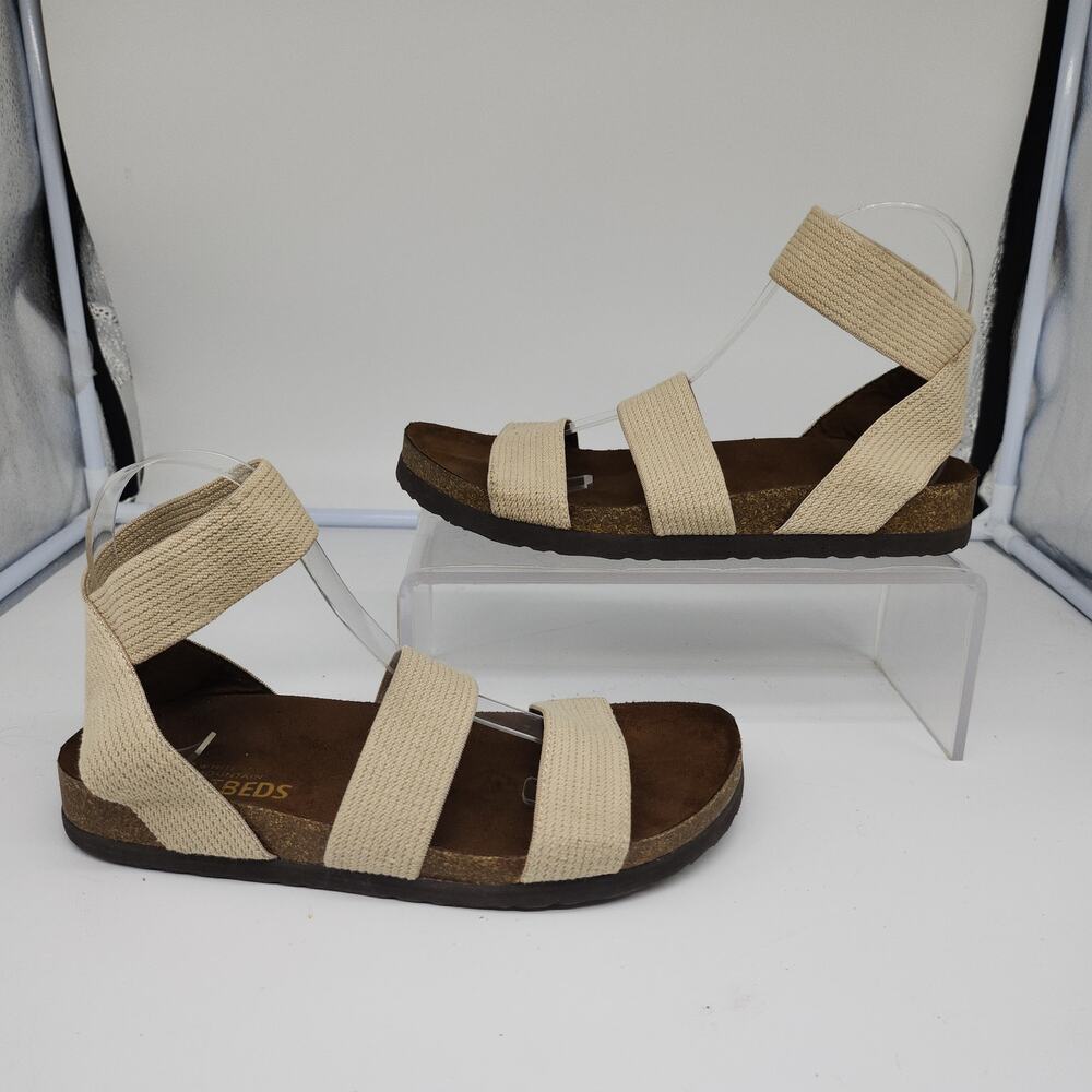 White Mountain Footbeds Sandals Womens 7 Beige Cream Knit Strappy Stretchy Boho